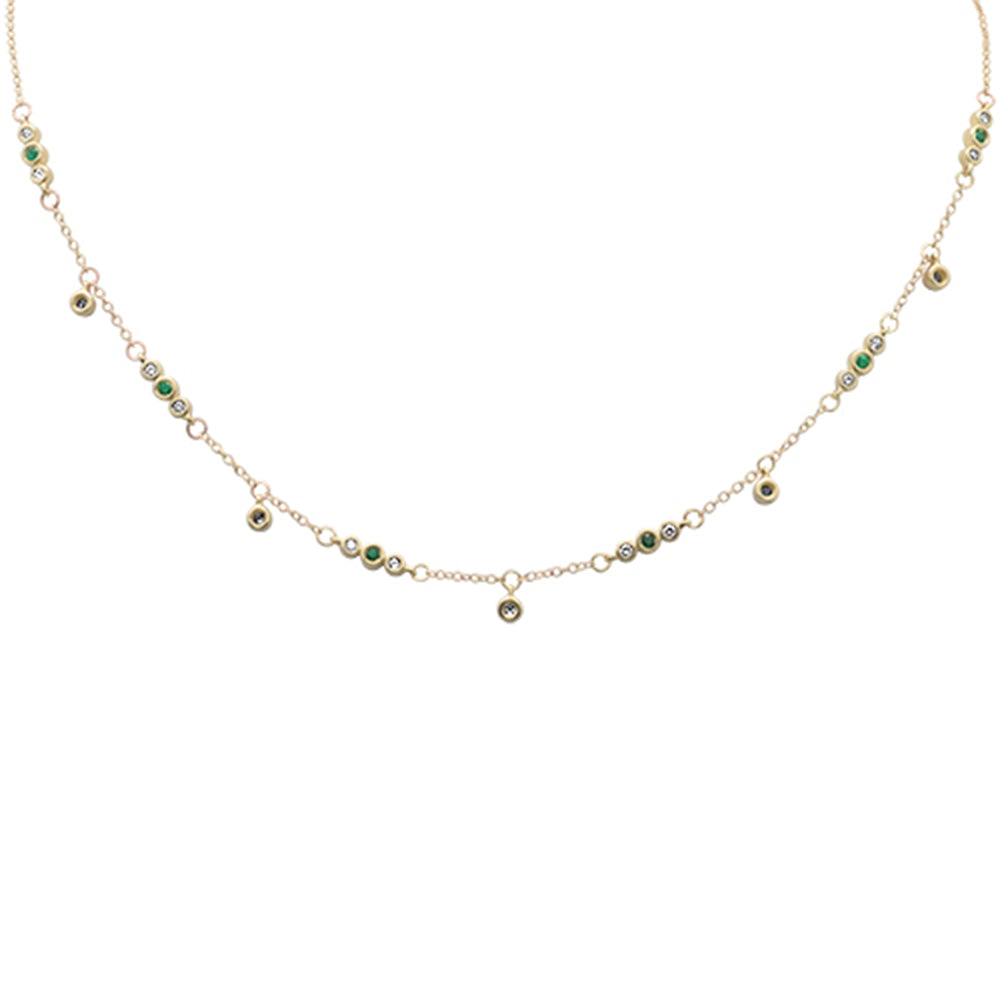 SPECIAL!.55ct G SI 14K Yellow Gold Diamond & Emerald Gemstone Pendant Necklace 16+2" Long
