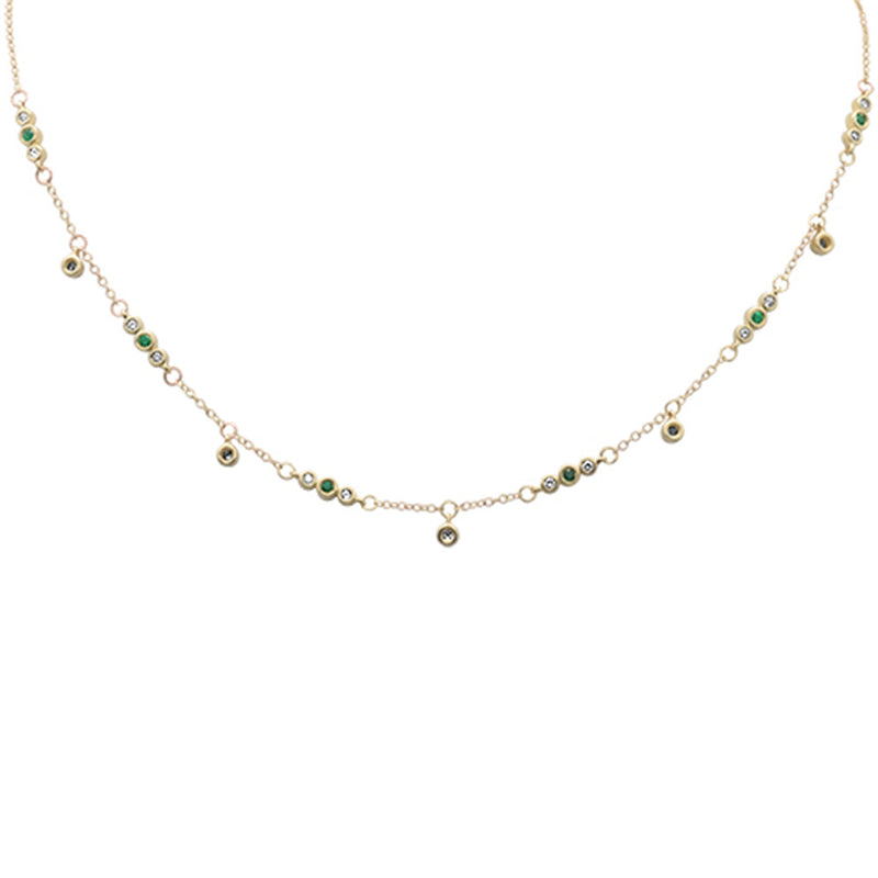 SPECIAL!.55ct G SI 14K Yellow Gold Diamond & Emerald Gemstone Pendant Necklace 16+2" Long