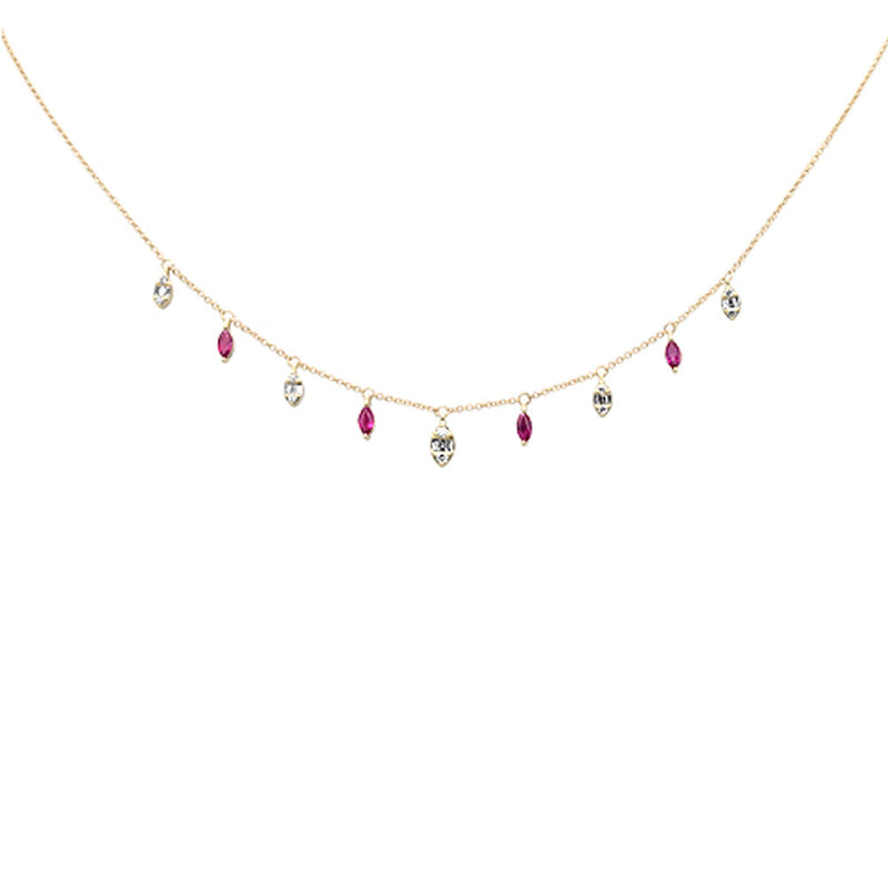 SPECIAL!.99ct G SI 14K Yellow Gold Diamond & Ruby Gemstone Pendant Necklace 16+2" Long