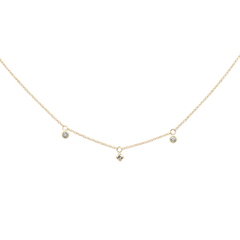 SPECIAL! .09ct G SI 14K Yellow Gold Diamond 3 Stone Pendant Necklace 16+2" Long