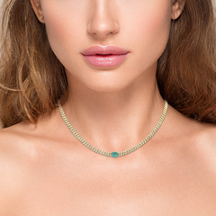 SPECIAL! 2.05ct G SI 14K Yellow Gold Emerald Gemstone Diamond & Emerald Gemstone Chain Necklace 13+3" Long