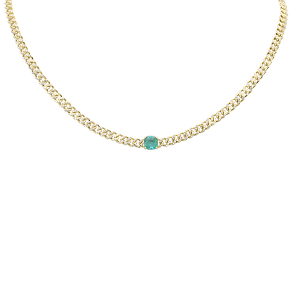 SPECIAL!2.3ct G SI 14K Yellow Gold Pink Emerald Gemstone & Diamond Cuban Necklace 13+3" Long