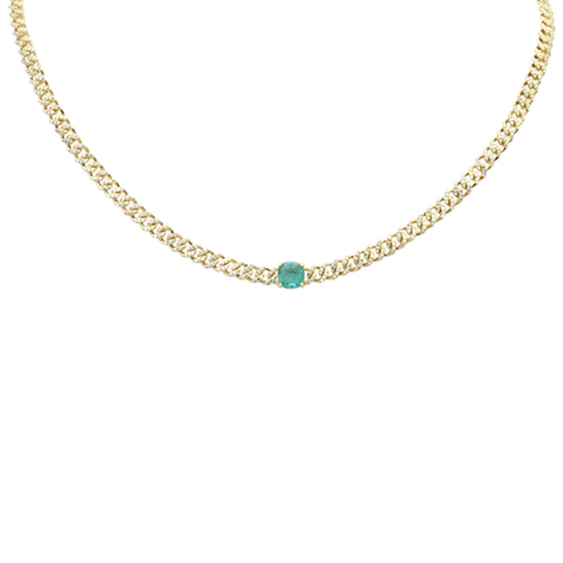 SPECIAL!2.3ct G SI 14K Yellow Gold Pink Emerald Gemstone & Diamond Cuban Necklace 13+3" Long