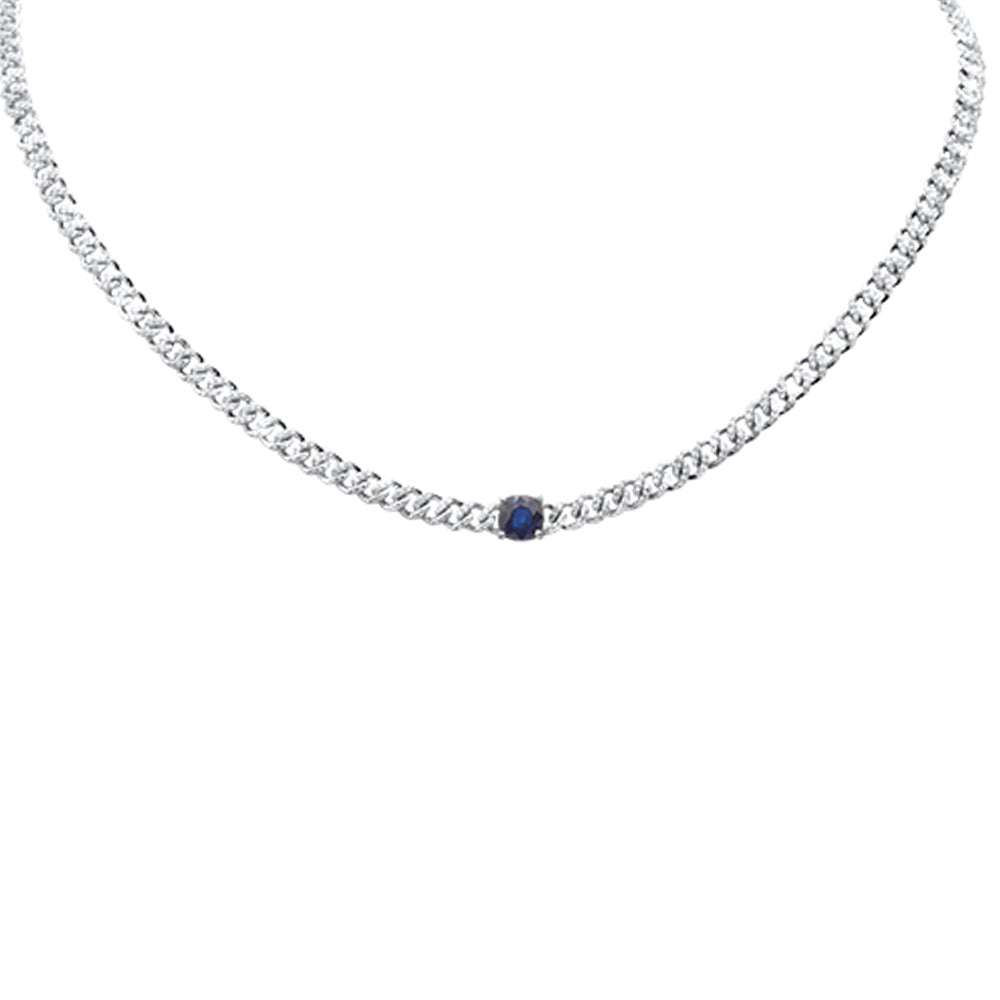 SPECIAL! 2.46ct G SI 14K White Gold Blue Sapphire Gemstone & Diamond Cuban Necklace 13+3" Long