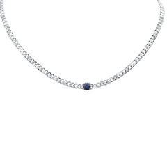 SPECIAL! 2.46ct G SI 14K White Gold Blue Sapphire Gemstone & Diamond Cuban Necklace 13+3" Long