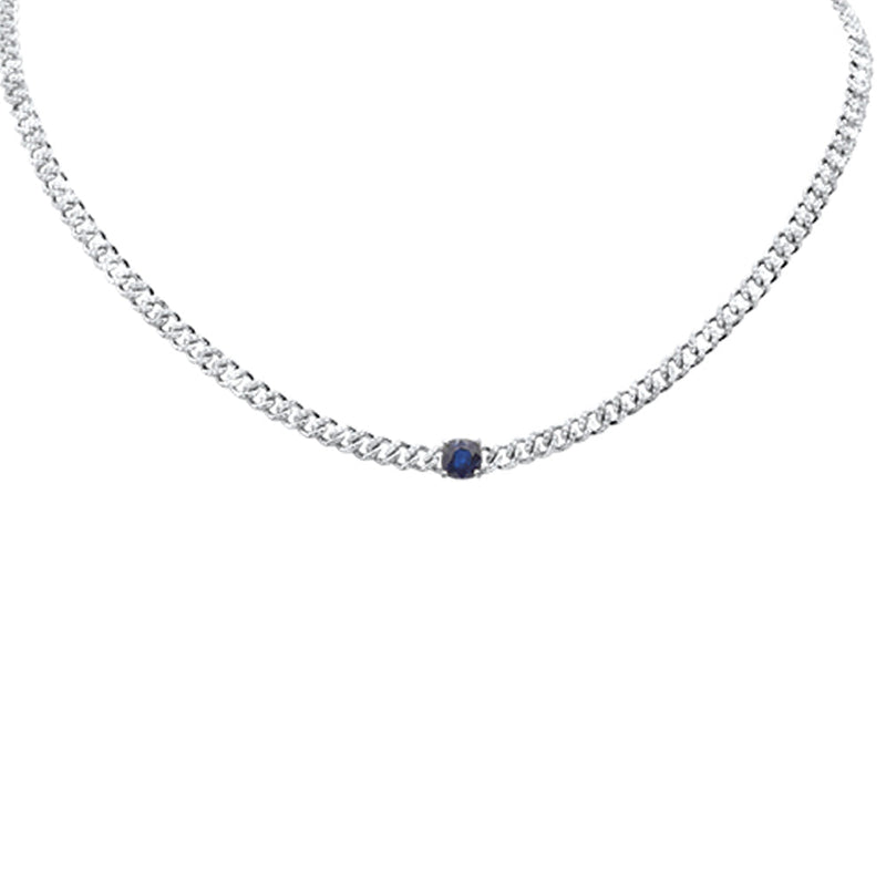 SPECIAL! 2.46ct G SI 14K White Gold Blue Sapphire Gemstone & Diamond Cuban Necklace 13+3" Long