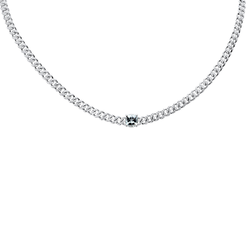 SPECIAL! 2.15ct G SI 14K White Gold Diamond & Aquamarine Gemstone Cuban Necklace  13+3" Long