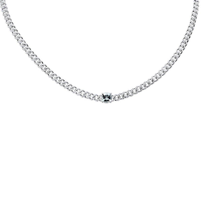 SPECIAL! 2.15ct G SI 14K White Gold Diamond & Aquamarine Gemstone Cuban Necklace  13+3" Long
