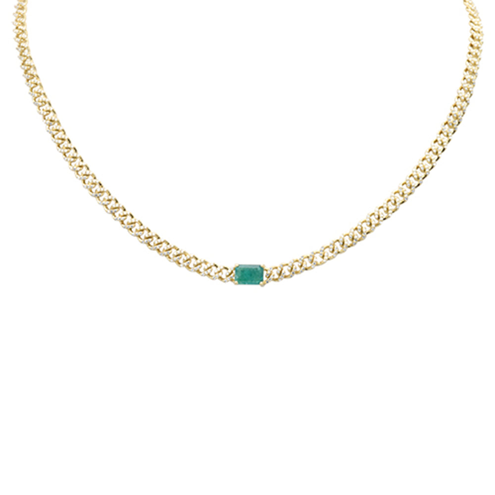 SPECIAL! 2.45ct G SI 14K Yellow Gold Emerald Gemstone & Diamond Cuban Necklace 13+3" Long
