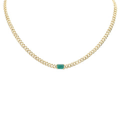 SPECIAL! 2.45ct G SI 14K Yellow Gold Emerald Gemstone & Diamond Cuban Necklace 13+3" Long