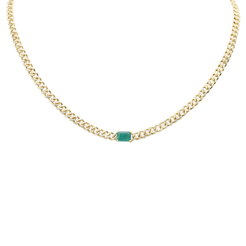 SPECIAL! 2.45ct G SI 14K Yellow Gold Emerald Gemstone & Diamond Cuban Necklace 13+3" Long