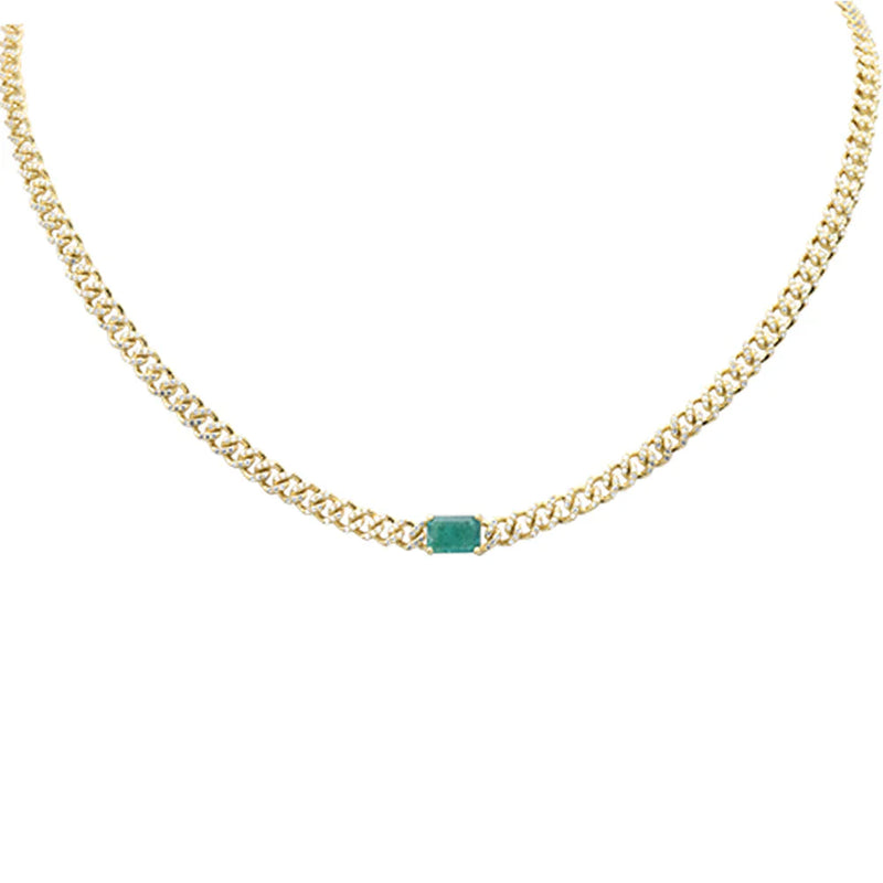 SPECIAL! 2.61ct G SI 14K Yellow Gold Diamond & Green Emerald Cut Gemstone Necklace 13+3" Long