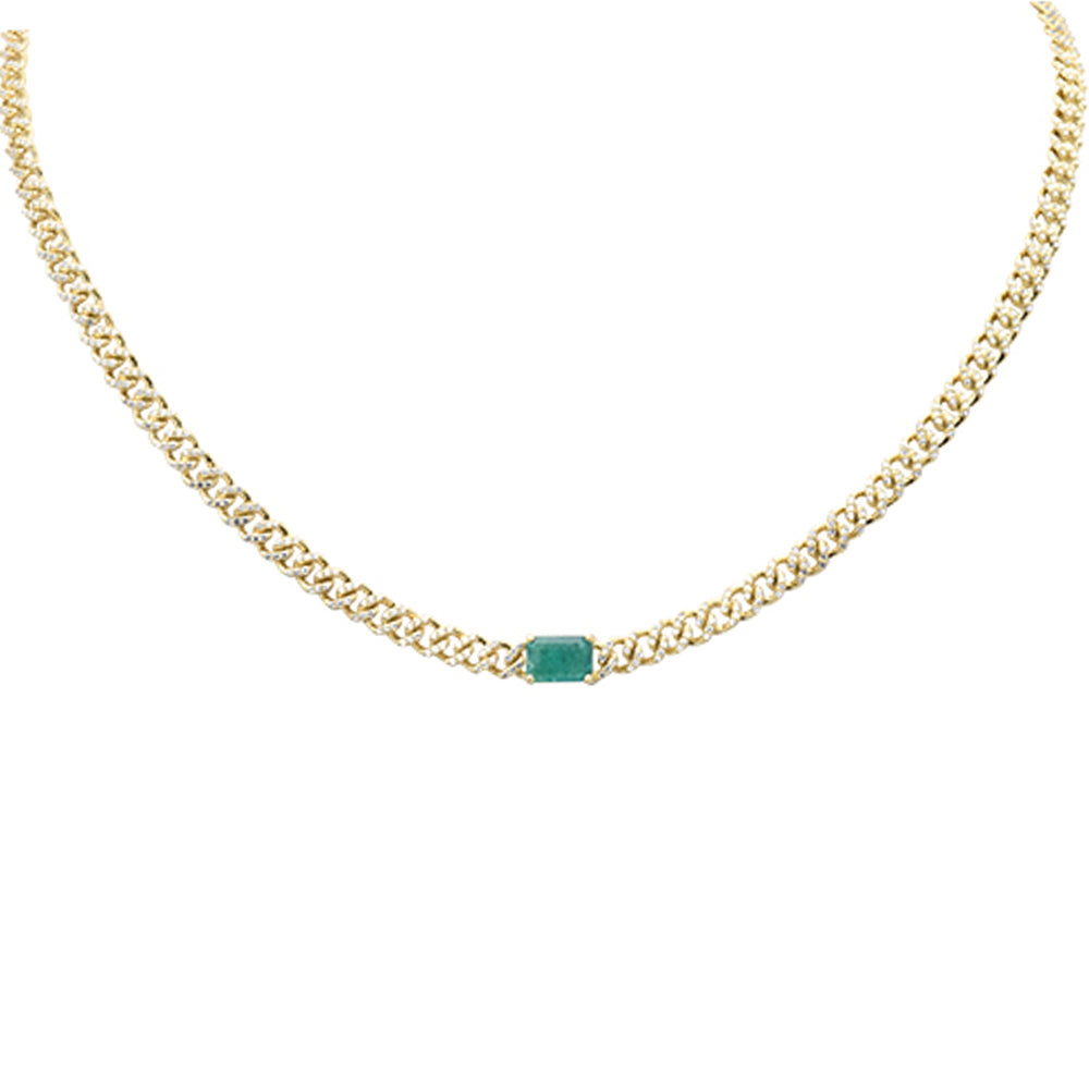 SPECIAL! 1.73ct G SI 14K Yellow Gold Emerald Gemstone & Diamond Cuban Necklace 13+3" Long