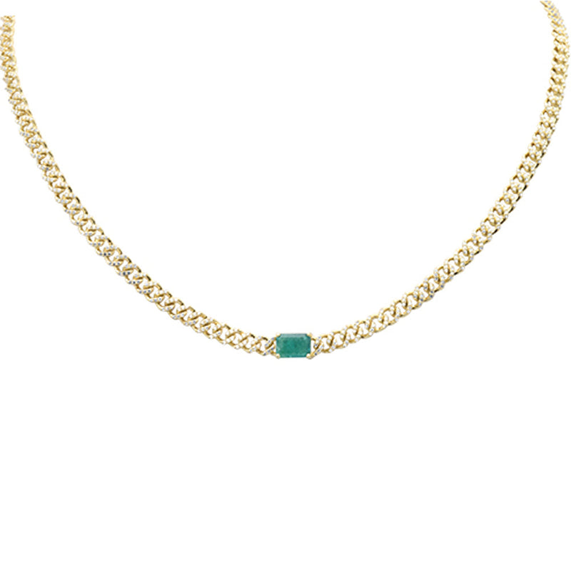 SPECIAL! 1.73ct G SI 14K Yellow Gold Emerald Gemstone & Diamond Cuban Necklace 13+3" Long