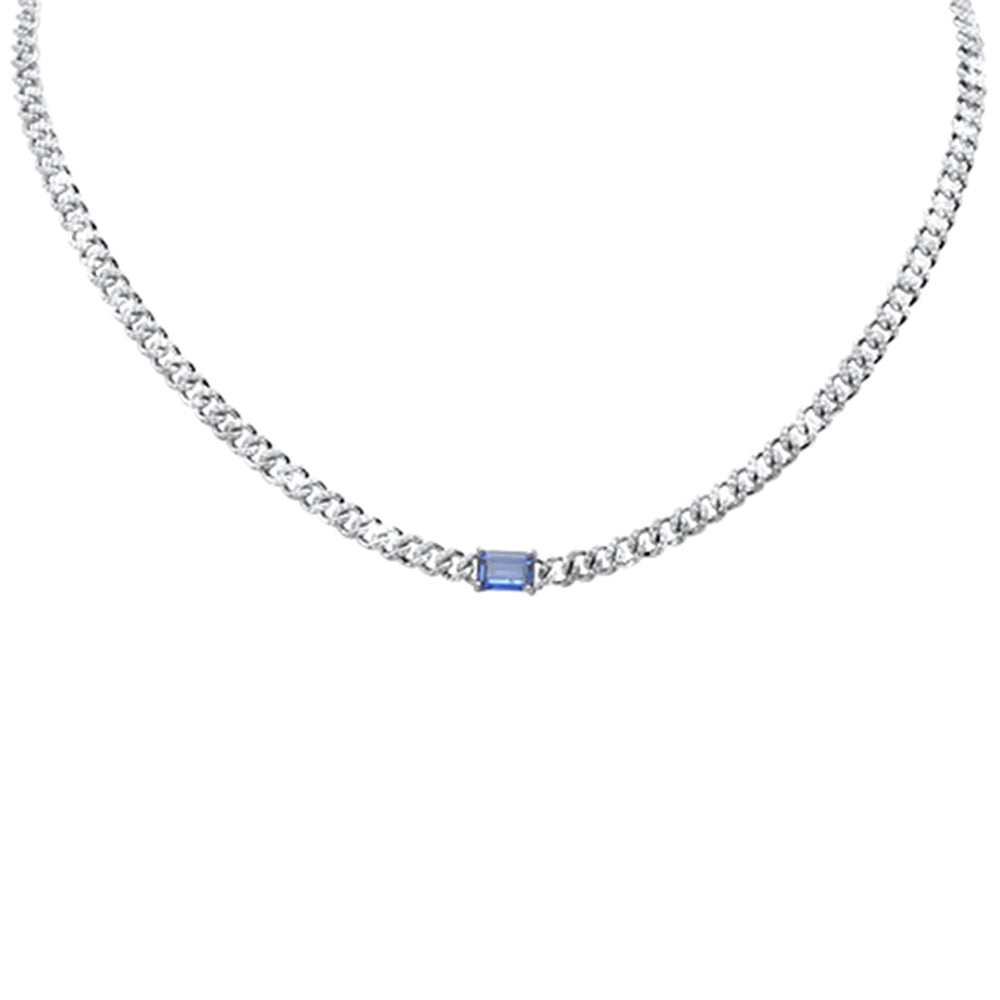 GEMSTONE CLOSEOUT!  2.66ct G SI 14K White Gold Blue Sapphire Gemstone & Diamond Cuban Necklace 13+3" Long