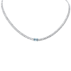 SPECIAL! 2.19ct G SI 14K White Gold Aquamarine Gemstone & Diamond Cuban Necklace 13+3" Long