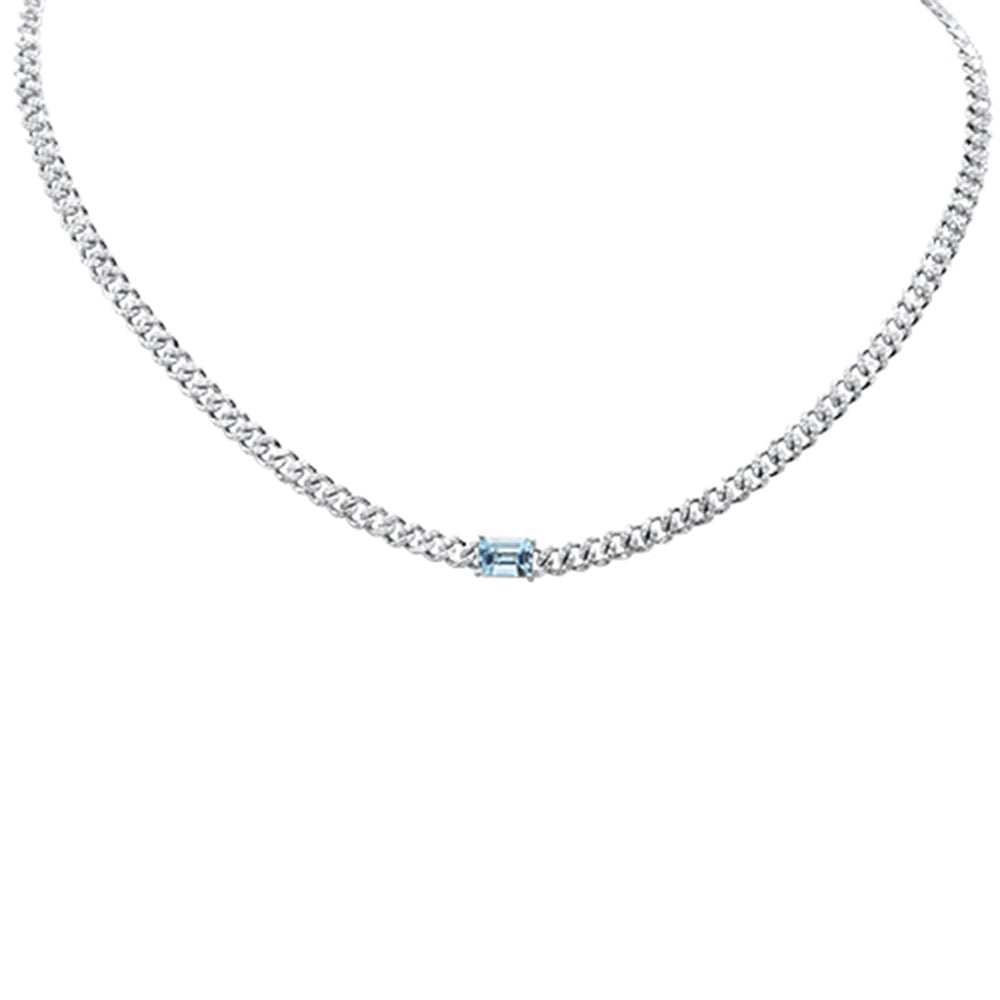 SPECIAL! 1.53ct G SI 14K White Gold Aquamarine Gemstone & Diamond Cuban Necklace 13+3" Long