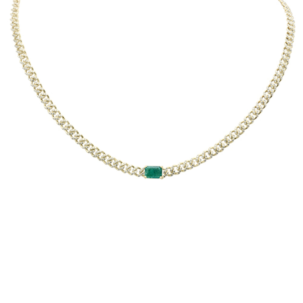 SPECIAL! 1.91ct G SI 14K Yellow Gold Diamond & Emerald Gemstone Cuban Necklace  13+3" Long