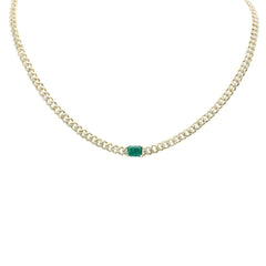 SPECIAL! 1.91ct G SI 14K Yellow Gold Diamond & Emerald Gemstone Cuban Necklace  13+3" Long