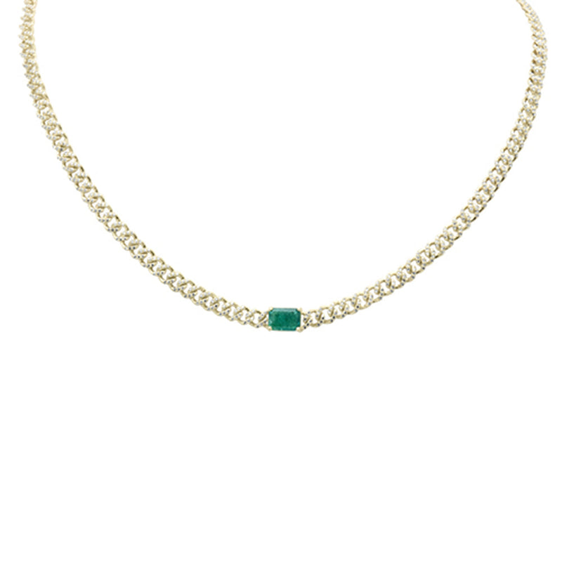 SPECIAL! 1.91ct G SI 14K Yellow Gold Diamond & Emerald Gemstone Cuban Necklace  13+3" Long