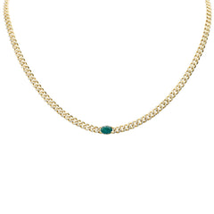 SPECIAL! 2.17ct G SI 14K Yellow Gold Oval Shaped Emerald Gemstone & Diamond Cuban Necklace 13+3" Long