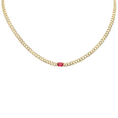 SPECIAL! 2.19ct G SI 14K Yellow Gold Oval Shaped Pink Tourmaline Gemstone & Diamond Cuban Necklace 13+3" Long