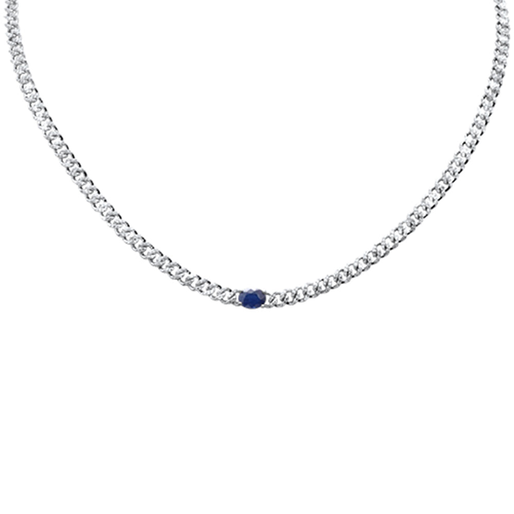 SPECIAL! 2.49ct G SI 14K White Gold Oval Shaped Blue Sapphire Gemstone & Diamond Cuban Necklace 13+3" Long