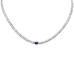 GEMSTONE CLOSEOUT!  1.83ct G SI 14K White Gold Oval Shaped Blue Sapphire Gemstone & Diamond Cuban Necklace 13+3" Long