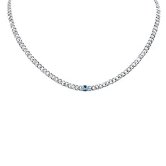 GEMSTONE  CLOSEOUT!  2.03ct G SI 14K White Gold Oval Shaped Aqua Gemstone & Diamond Cuban Necklace 13+3" Long