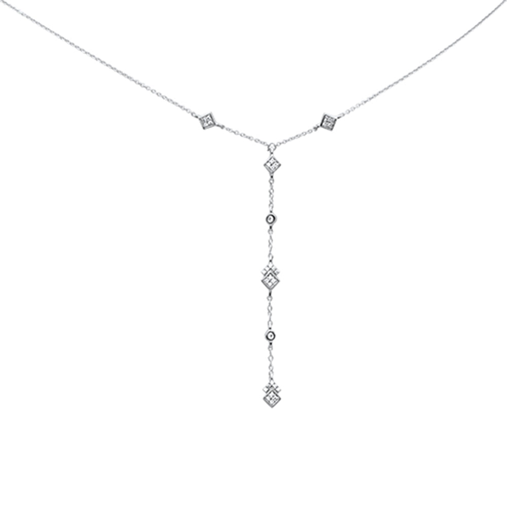 SPECIAL!.14ct G SI 14K White Gold Diamond Square Shaped Drop Pendant Necklace 16+2" Long