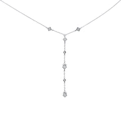 SPECIAL!.14ct G SI 14K White Gold Diamond Square Shaped Drop Pendant Necklace 16+2" Long