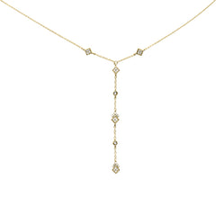 SPECIAL!.13ct G SI 14K Yellow Gold Diamond Square Shaped Drop Pendant Necklace 16+2" Long