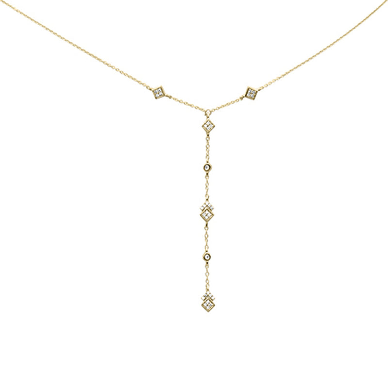 SPECIAL!.13ct G SI 14K Yellow Gold Diamond Square Shaped Drop Pendant Necklace 16+2" Long