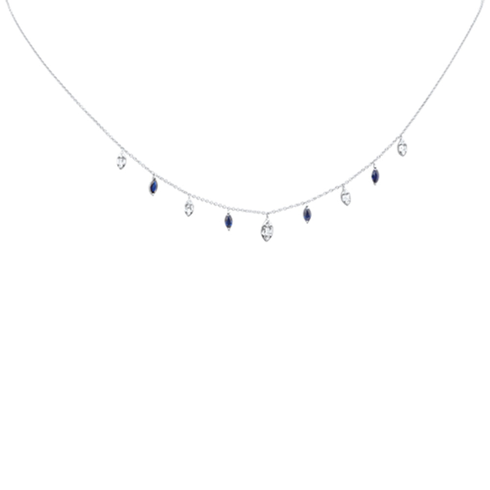 SPECIAL!1.08ct G SI 14K White Gold Diamond & Blue Sapphire Gemstone Pendant Necklace 16+2" Long