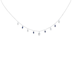 SPECIAL!1.08ct G SI 14K White Gold Diamond & Blue Sapphire Gemstone Pendant Necklace 16+2" Long