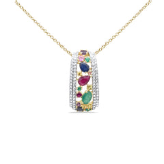 GEMSTONE CLOSEOUT! 2.53ct G SI 14K Yellow Gold Diamond & Multi Color Gemstones Pendant Necklace 18" Long
