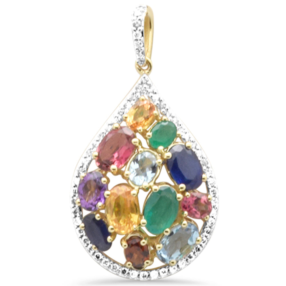 SPECIAL!4.50ct G SI 14K Yellow Gold Multi Color Gemstones Pendant No Chain
