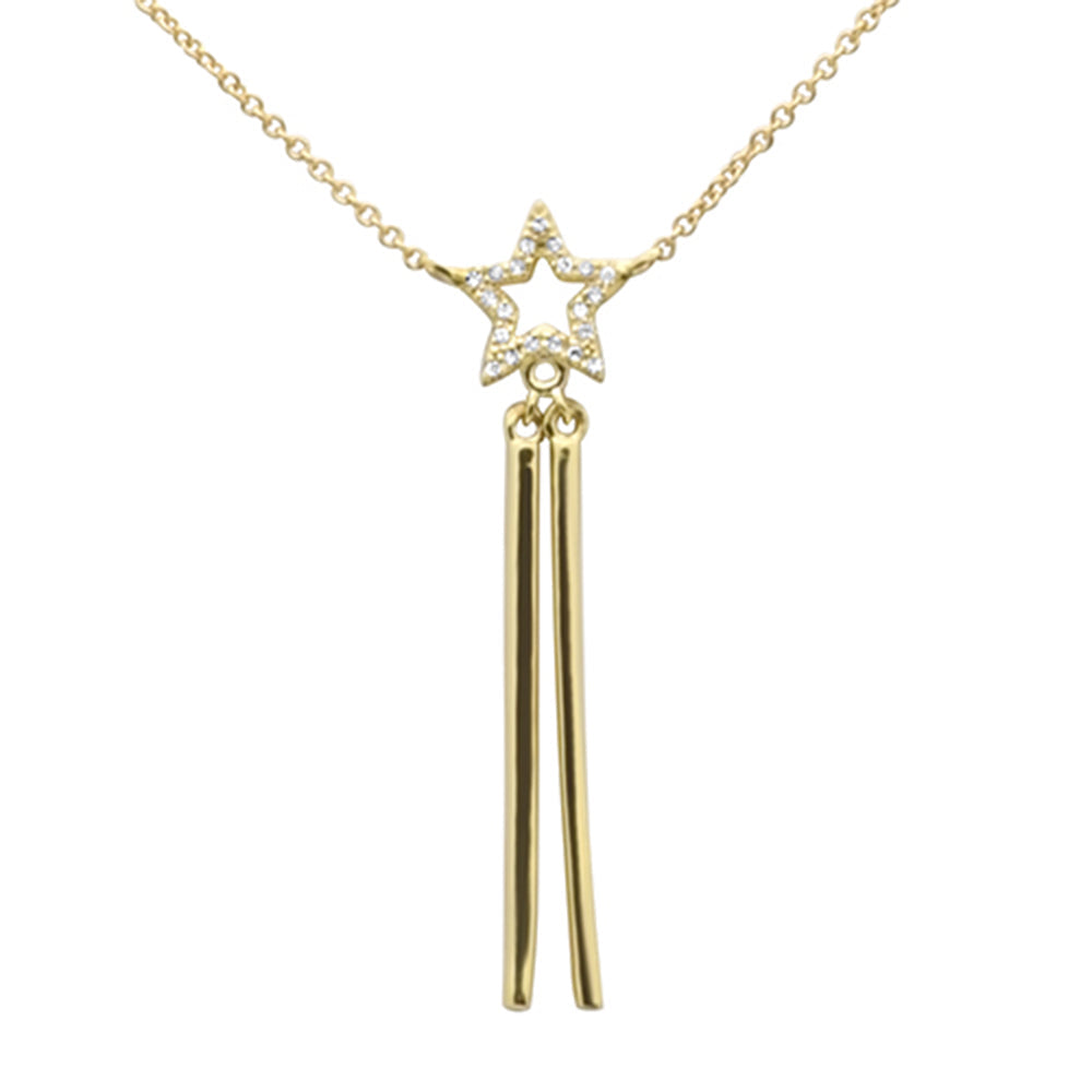 SPECIAL! .05ct G SI 14K Yellow Gold Diamond Star Dangling Pendant Necklace 16" +2" EXT