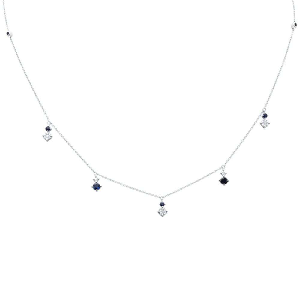 SPECIAL!.82ct G SI 14K White Gold Diamond & Blue Sapphire Gemstone Pendant Necklace 16+2" Long