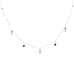 SPECIAL!.82ct G SI 14K White Gold Diamond & Blue Sapphire Gemstone Pendant Necklace 16+2" Long
