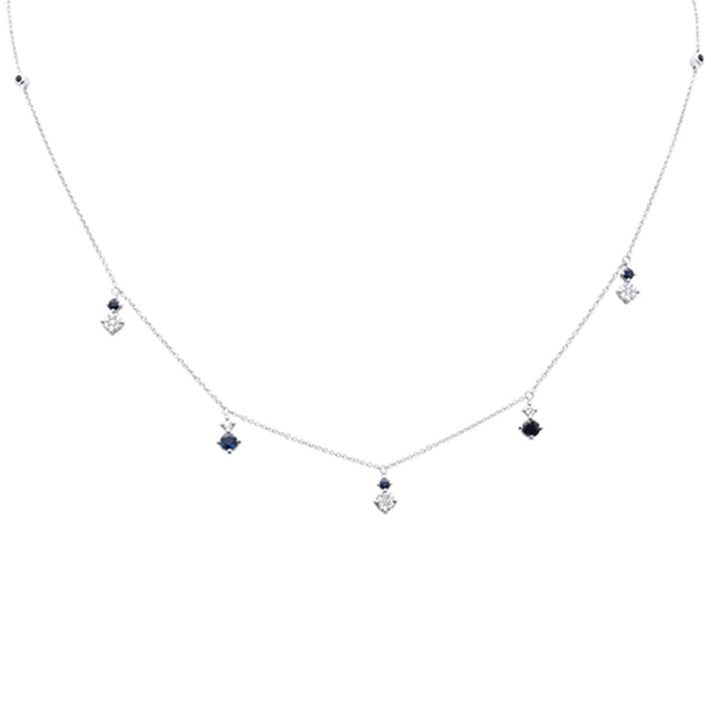 SPECIAL!.82ct G SI 14K White Gold Diamond & Blue Sapphire Gemstone Pendant Necklace 16+2" Long
