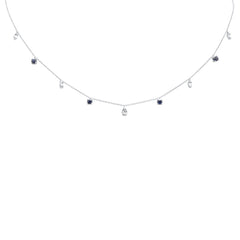 SPECIAL!1.26ct G SI 14K White Gold Diamond & Blue Sapphire Gemstone Pendant Necklace 16+2" Long