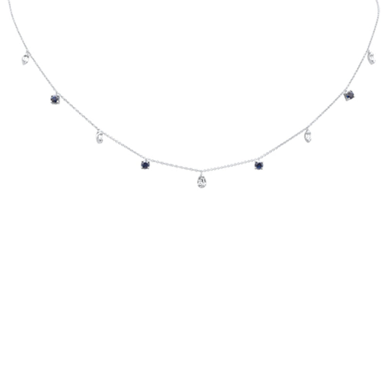 SPECIAL!1.26ct G SI 14K White Gold Diamond & Blue Sapphire Gemstone Pendant Necklace 16+2" Long