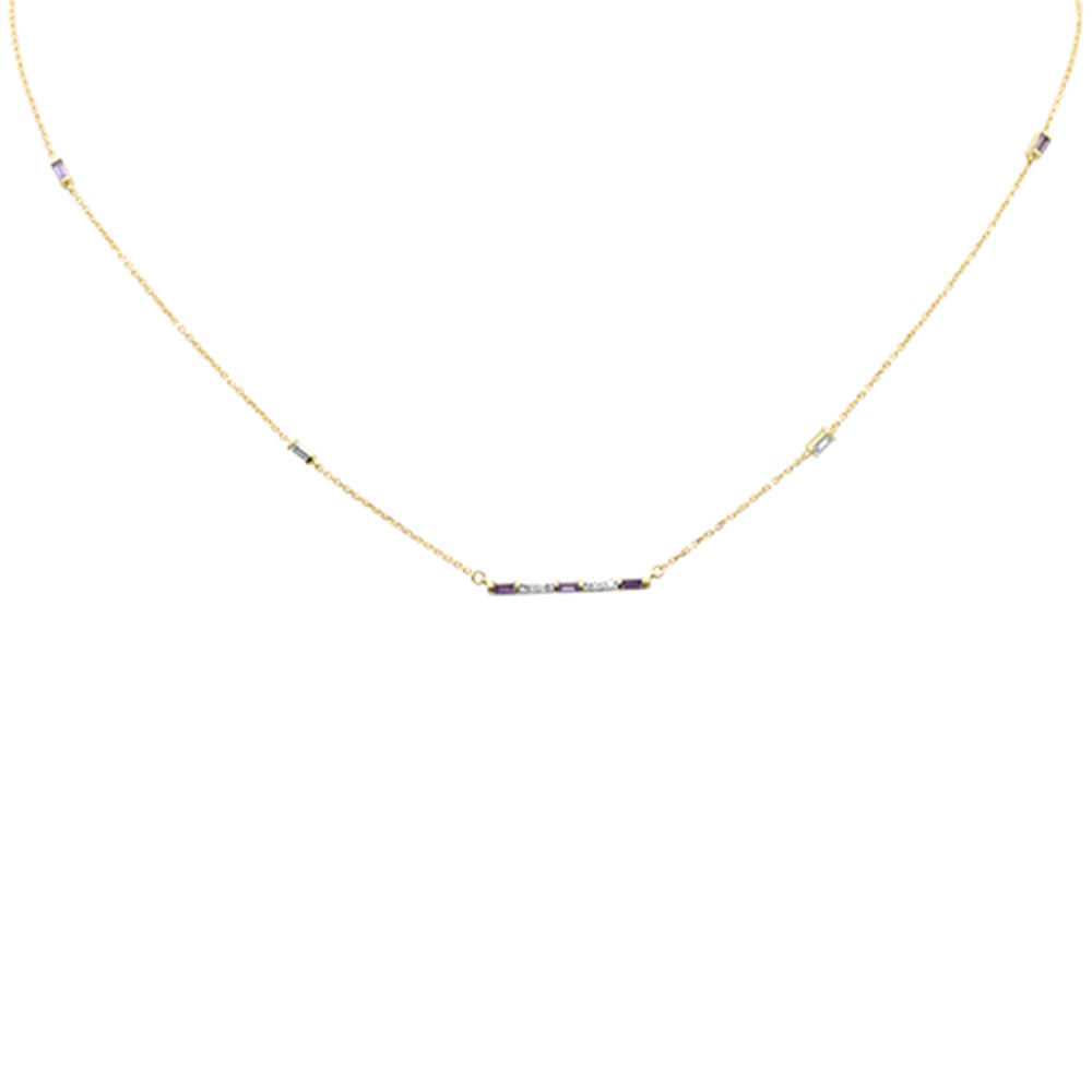 SPECIAL!.60ct G SI 14K Yellow Gold Diamond & Multi Color Gemstones Bar Pendant Necklace 20" Long