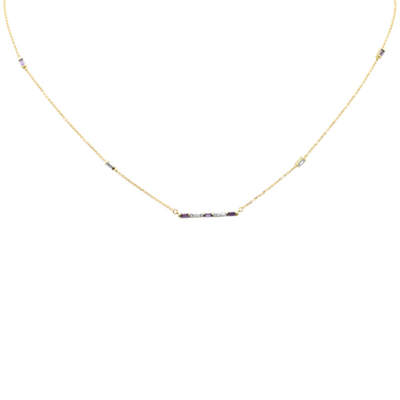 SPECIAL!.60ct G SI 14K Yellow Gold Diamond & Multi Color Gemstones Bar Pendant Necklace 20" Long