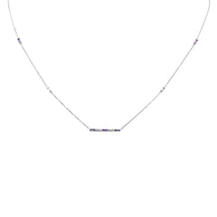 SPECIAL! .62ct G SI 14K White Gold Diamond Multi Color Gemstone Sideways Bar Necklace 20" Long