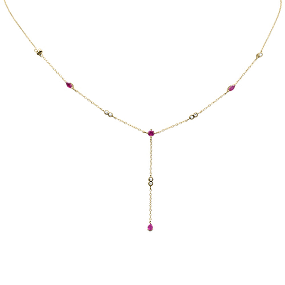 GEMSTONE CLOSEOUT! .89ct G SI 14K Yellow Gold Diamond & Ruby Gemstone Pendant Necklace 16+2" Long