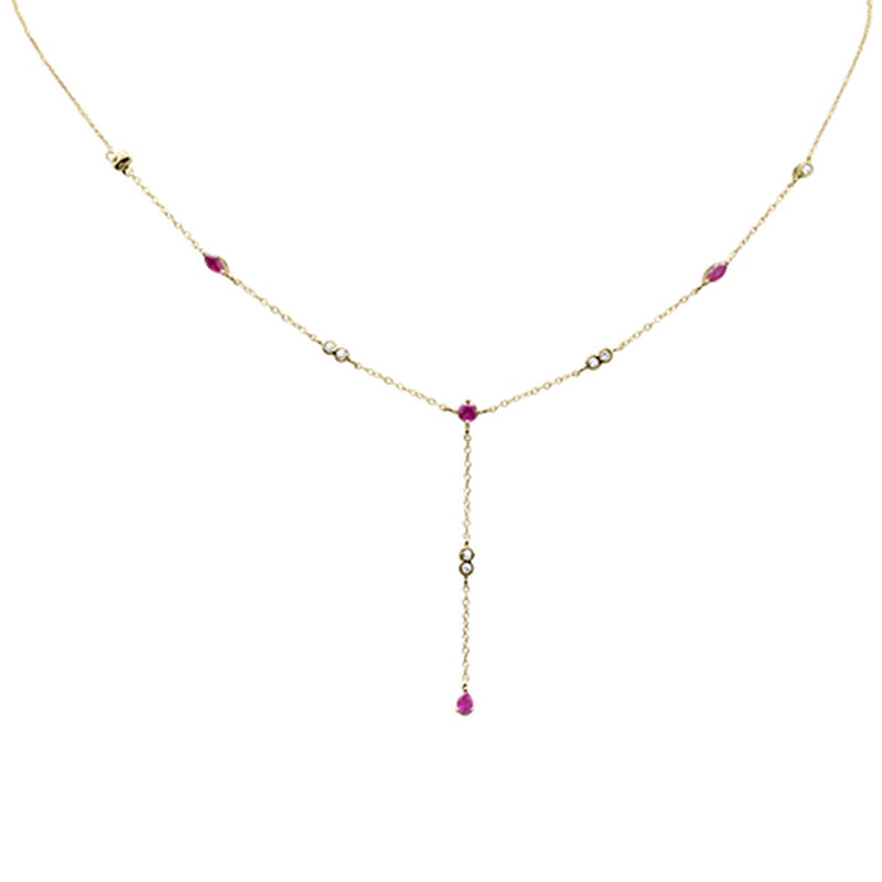 GEMSTONE CLOSEOUT! .89ct G SI 14K Yellow Gold Diamond & Ruby Gemstone Pendant Necklace 16+2" Long
