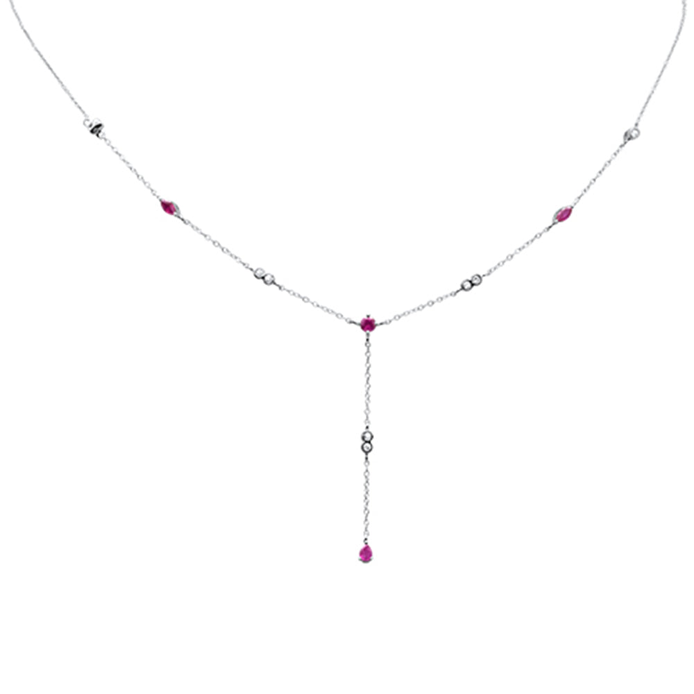 GEMSTONE CLOSEOUT! .94ct G SI 14K White Gold Diamond & Ruby Gemstone Pendant Necklace 16+2" Long