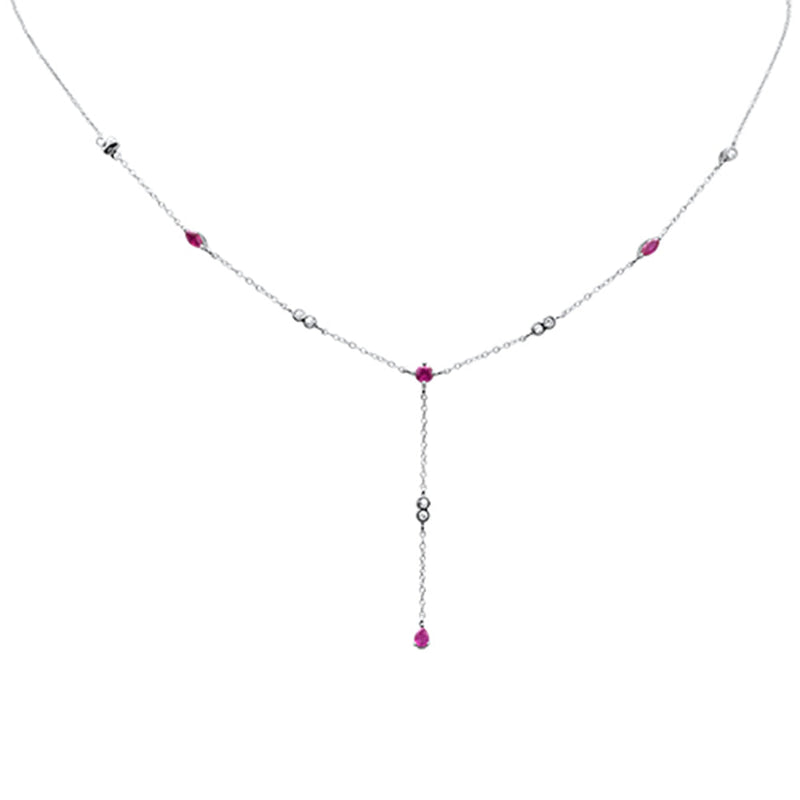 GEMSTONE CLOSEOUT! .94ct G SI 14K White Gold Diamond & Ruby Gemstone Pendant Necklace 16+2" Long